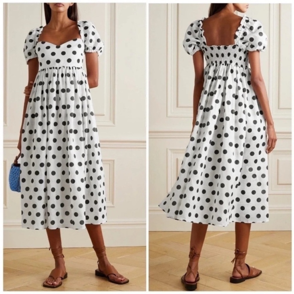 Sleeper Picnic Polka Dot Linen Midi Dress NWT